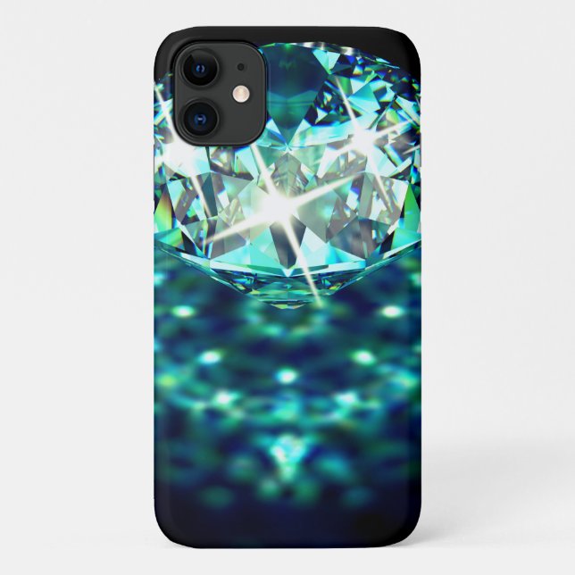 Diamond jewel sparkly look elegant black teal Case-Mate iPhone case (Back)