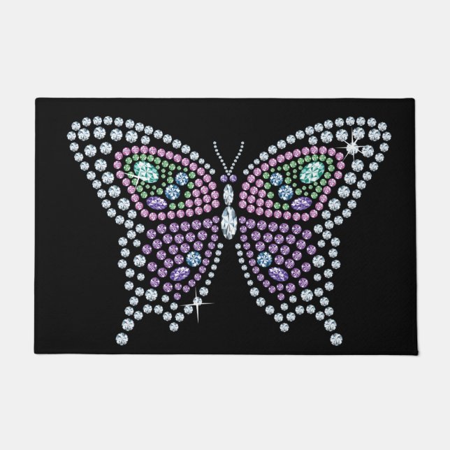 Diamond Jewelled Rhinestone Butterfly Doormat (Front)