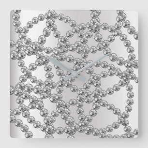 Diamond Jewellery Grey Silver Graphite Metallic Square Wall Clock