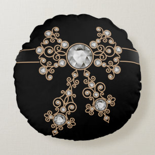 Diamond,jewelry,lace,silver,lace,black,pearls,chic Round Pillow