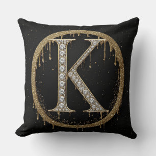Diamond K Letter Monogram Personal Initial Gift Throw Pillow