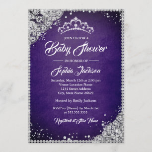 Diamond Lace Purple Silver Girl Baby Shower Invitation