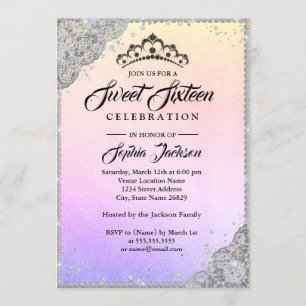 Diamond Lace Sparkle Rainbow Sweet Sixteen Invitation