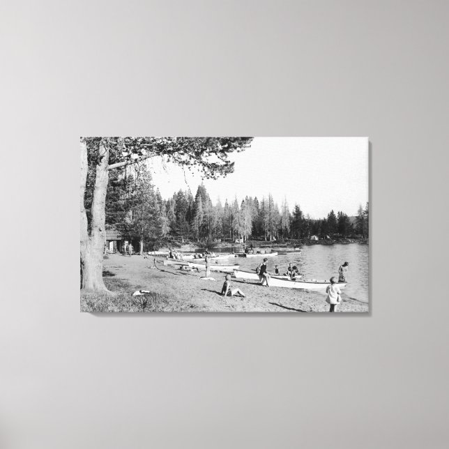Diamond Lake, Oregon Beach Swimmers Photograph Canvas Print (Front)