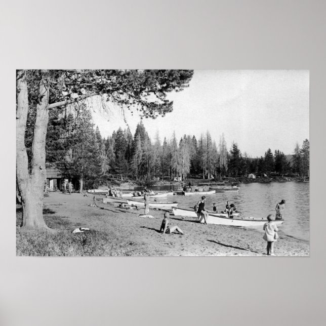 Diamond Lake, Oregon Beach Swimmers Photograph Poster (Front)