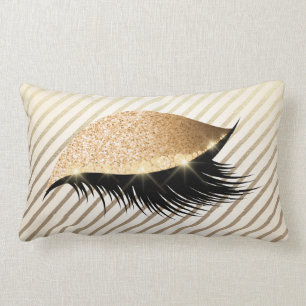 Diamond Lashes Gold Glitter Stripes Pearly Glam Lumbar Pillow