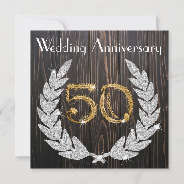 Diamond Laurel & Gold 50th Wedding Anniversary Inv Invitation (Front)