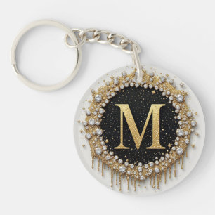 Diamond Letter M Gold Decor Keychain