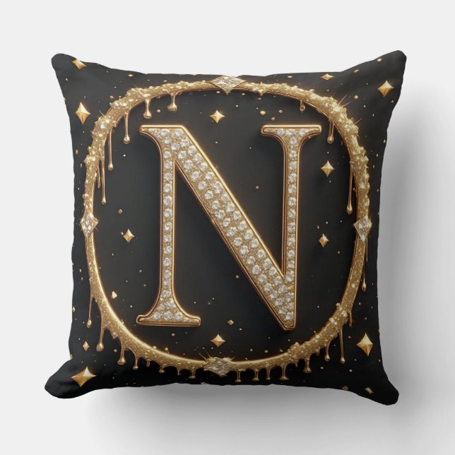 Diamond Letter N Monogram Personal Initial Gift Throw Pillow (Front)