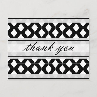 Diamond Lines Thank You Damask Black and White Postcard