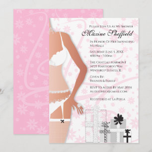 Diamond Lingerie Bridal Shower White and Pink Invitation
