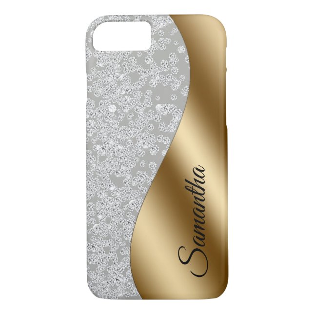 Diamond Look Bling Gold Metal Personalized Case-Mate iPhone Case (Back)