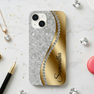 Diamond Look Gold Metal Personalized Glam Case-Mate iPhone 14 Case