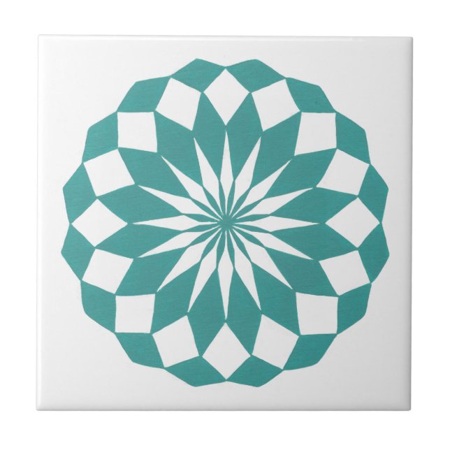 Diamond Mandala in Teal Turquoise Tile Trivet (Front)