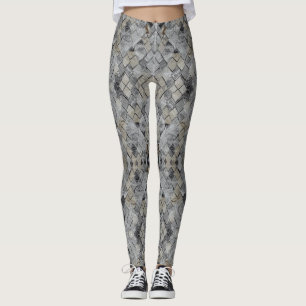 Diamond marble gray beige tiles leggings