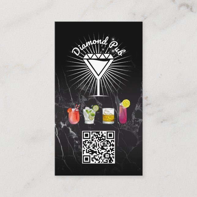Diamond Martini Glass Logo | QR Code Business Card (Front)