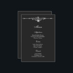Diamond Menu Card<br><div class="desc">Menu card is shown with a lovely diamond sparkle accent,  shown on the signature matte card paper in a black colour.
Script and standard text in a white colour. 
Customize the menu items and change the items to yours with this template.




Licensed Print</div>