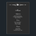 Diamond Menu Card<br><div class="desc">Menu card is shown with a lovely diamond sparkle accent,  shown on the signature matte card paper in a black colour.
Script and standard text in a white colour. 
Customize the menu items and change the items to yours with this template.




Licensed Print</div>