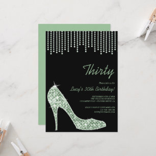 Diamond Mint Stiletto & Beads 30th Birthday Invitation