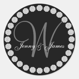 Diamond Monogram W Names Wedding Favour Labels