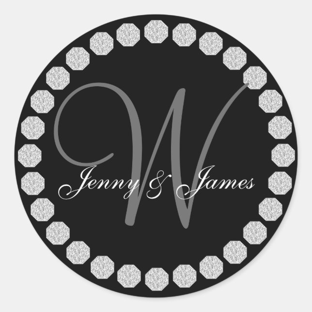 Diamond Monogram W Names Wedding Favour Labels (Front)