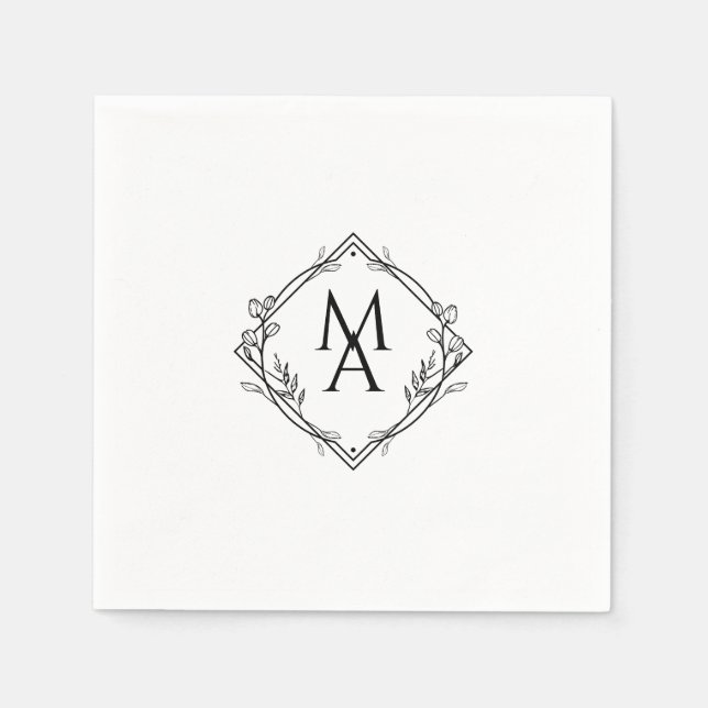 Diamond Monogram With Flowers in Black Napkins (Front)