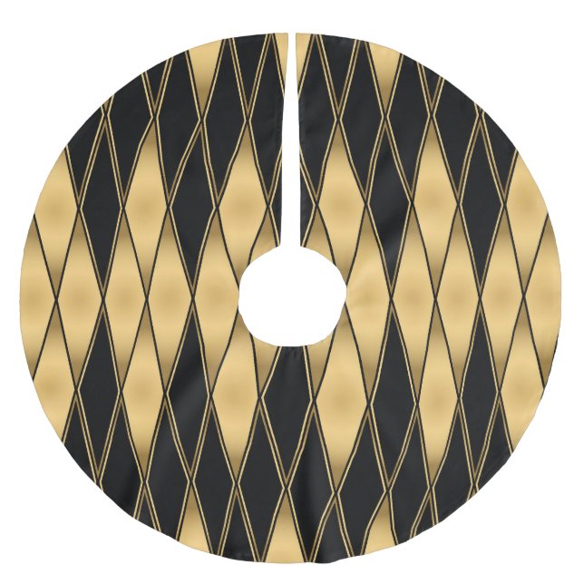 Diamond motif: gold-black elegant pattern. brushed polyester tree skirt (Front)