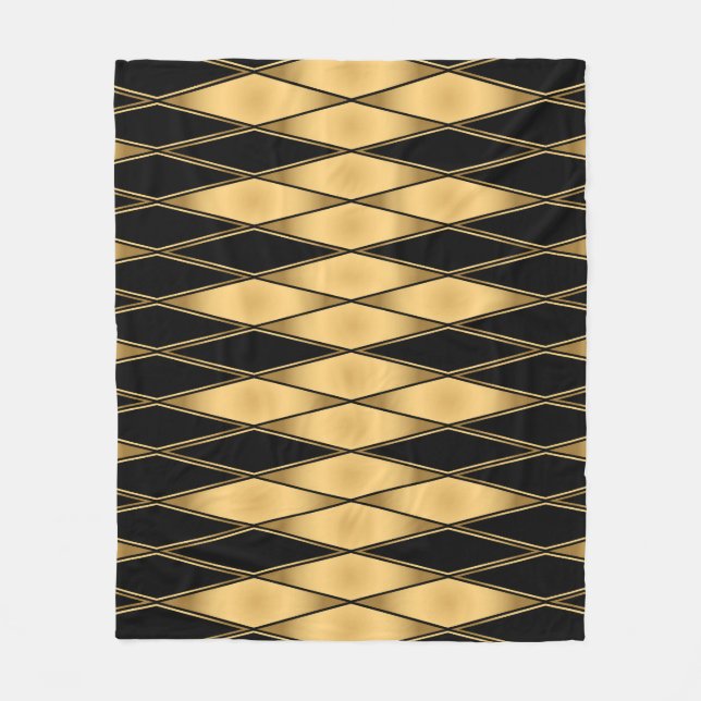 Diamond motif: gold-black elegant pattern. fleece blanket (Front)