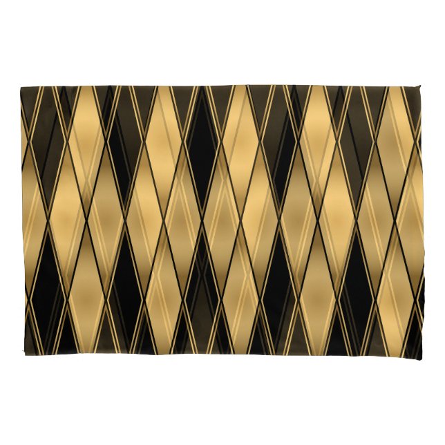 Diamond motif: gold-black elegant pattern. pillowcase (Front)