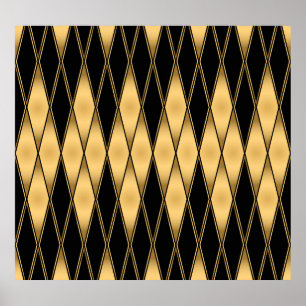 Diamond motif: gold-black elegant pattern. poster