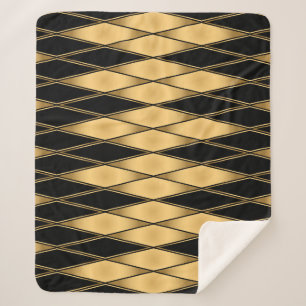 Diamond motif: gold-black elegant pattern. sherpa blanket