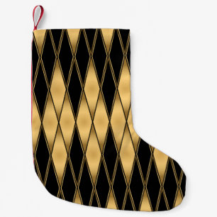 Diamond motif: gold-black elegant pattern. small christmas stocking
