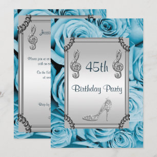 Diamond Music Note, Stiletto & Blue Roses 45th Invitation