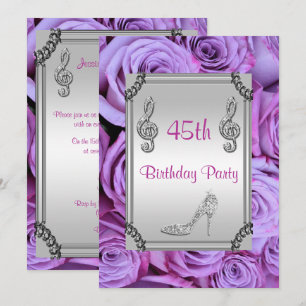 Diamond Music Note, Stiletto & Lilac Roses 45th Invitation