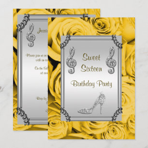 Diamond Music Note, Stiletto & Roses Sweet 16 Invitation