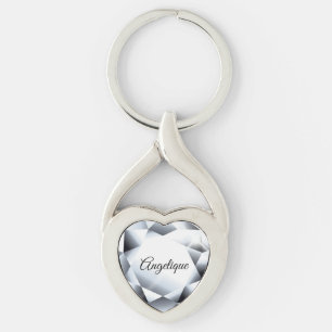 Diamond name faux shiny gemstone bling keychain