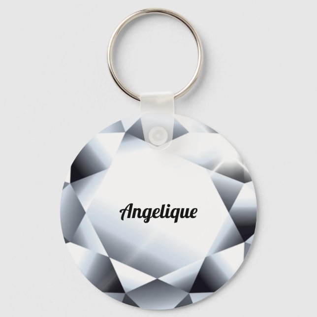 Diamond name gemstone jewel round bling keychain (Front)