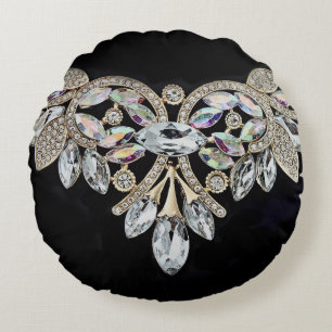 Diamond necklace black silver rhinestone  round pillow