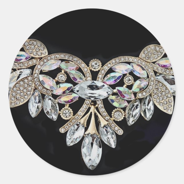 Diamond necklace silver black classic round sticker (Front)