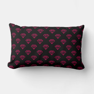 Diamond - Neon Red on Black Lumbar Pillow