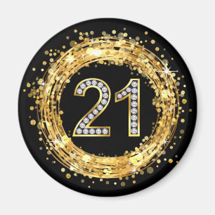 Diamond Number 21 Glitter Bling Confetti   gold Magnet
