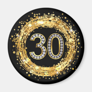 Diamond Number 30 Glitter Bling Confetti   gold Magnet