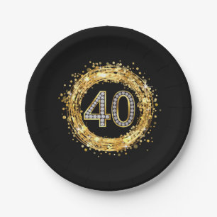 Diamond Number 40 Glitter Bling Confetti   gold Paper Plate