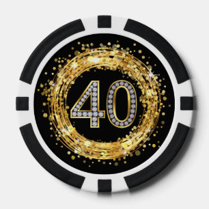 Diamond Number 40 Glitter Bling Confetti   gold Poker Chips