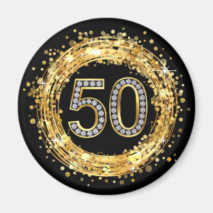 Diamond Number 50 Glitter Bling Confetti   gold Magnet