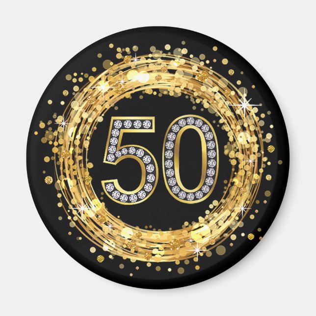 Diamond Number 50 Glitter Bling Confetti | gold Magnet (Front)