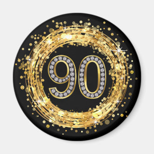 Diamond Number 90 Glitter Bling Confetti   gold Magnet