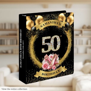 Diamond Numbers 50 Memory Book Gold Glitter Heels Binder