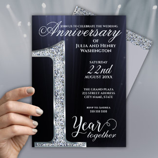 Diamond One Year Together Silver Grey Anniversary Invitation