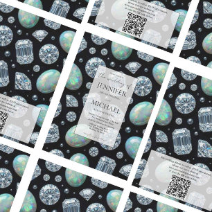 Diamond + Opals Formal Luxury QR Code Wedding Invitation